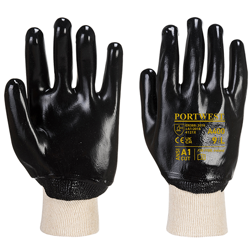PVC Knitwrist, Black Size Large R/Fit