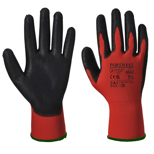 PORTWEST GLOVE RED GRIP CUT 1 PU RED/BLACK XXL 