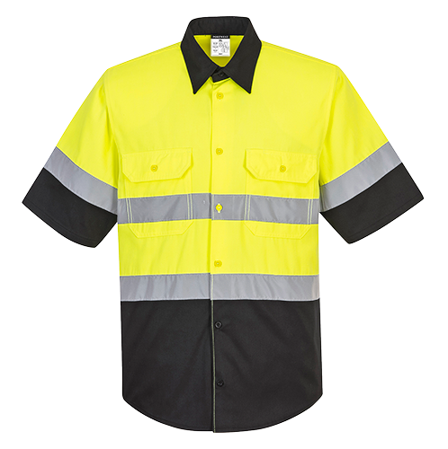 Hi-Vis Work Shirt S/S, YeBk Size 4XL R/Fit