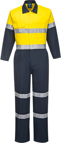 PRIME MOVER COVERALL COTTON DAY/NIGHT YELLOW/NAVY SHORT 102