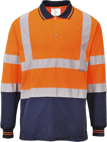 Two-Tone Long Sleeved Polo, Orange/Navy, XL ( S279 )